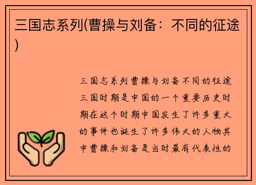 三国志系列(曹操与刘备：不同的征途)